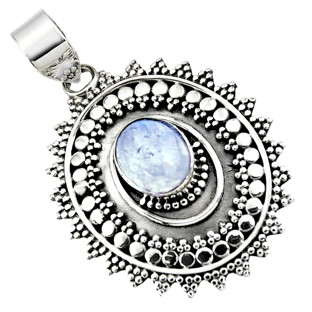 925 sterling silver 4.23cts natural rainbow moonstone oval pendant r47095