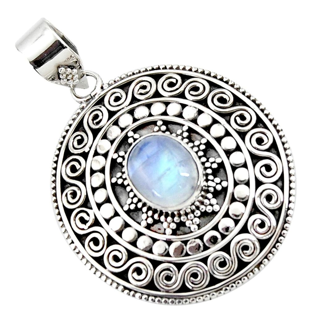 925 sterling silver 4.30cts natural rainbow moonstone oval shape pendant r47075