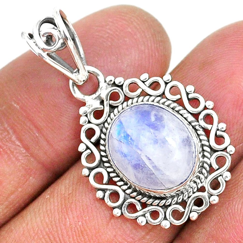 925 sterling silver 4.75cts natural rainbow moonstone oval shape pendant r93990