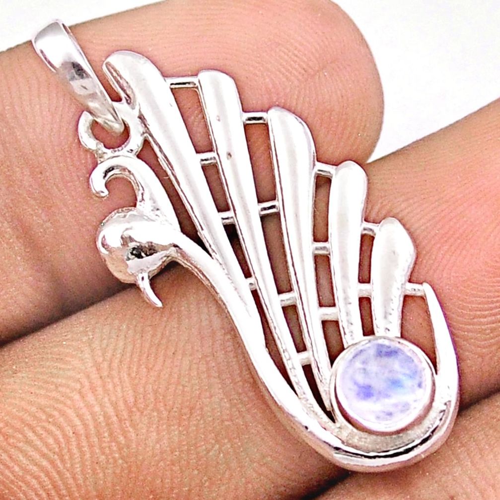 925 sterling silver 0.85cts natural rainbow moonstone peacock pendant u17513