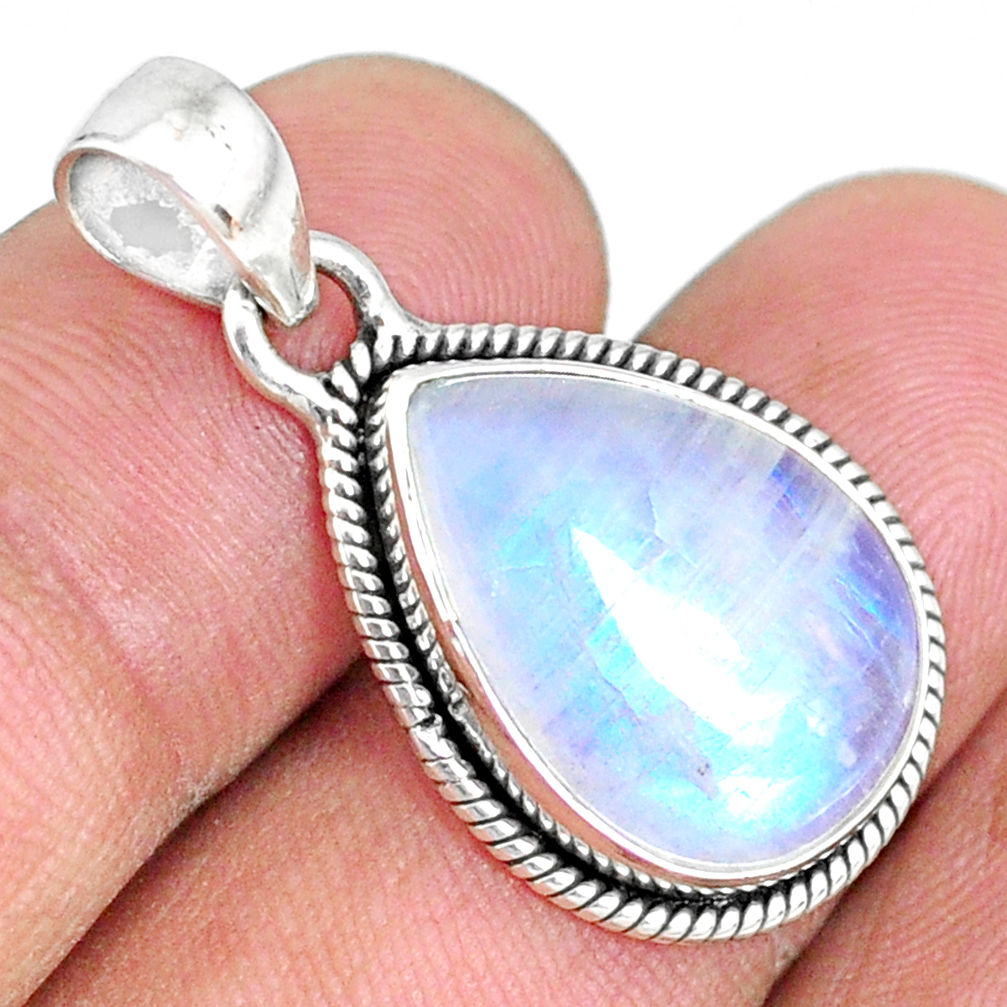 925 sterling silver 12.19cts natural rainbow moonstone pear pendant r74204