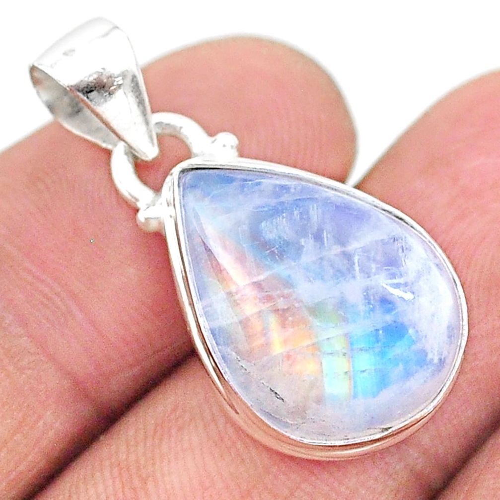 925 sterling silver 12.58cts natural rainbow moonstone pear pendant t23757