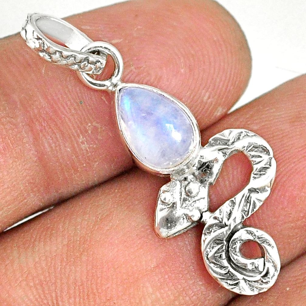 925 sterling silver 2.53cts natural rainbow moonstone pear snake pendant r78456