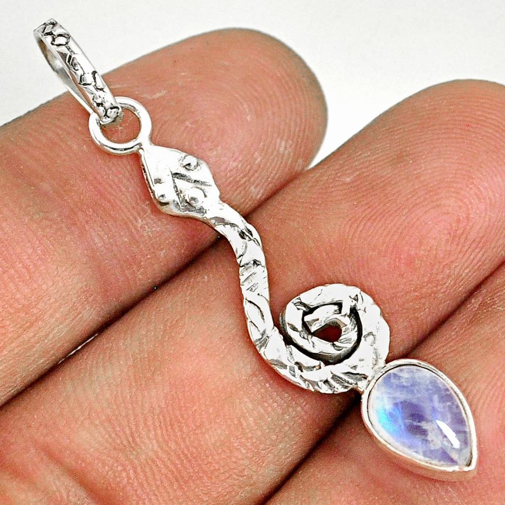 925 sterling silver 2.50cts natural rainbow moonstone pear snake pendant r78498