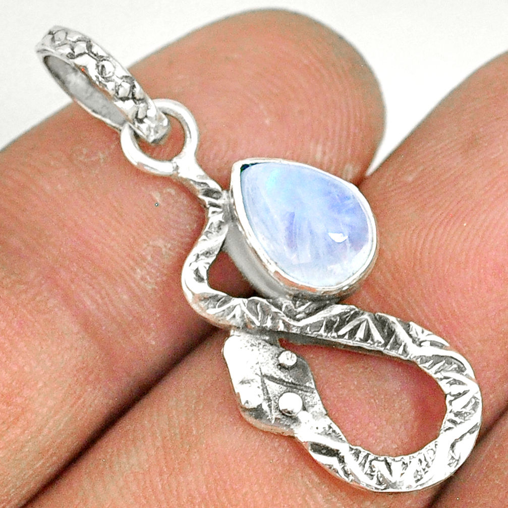 925 sterling silver 2.36cts natural rainbow moonstone pear snake pendant r78539
