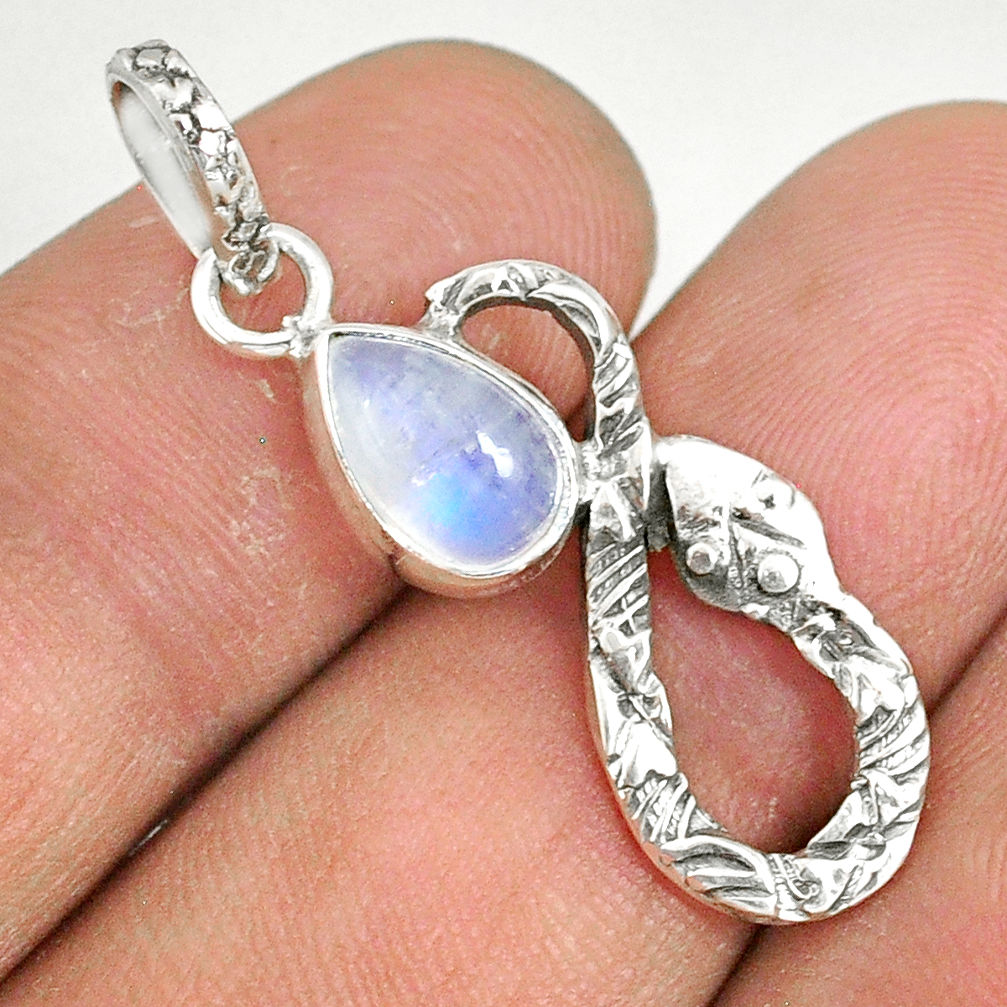 925 sterling silver 2.38cts natural rainbow moonstone pear snake pendant r78580