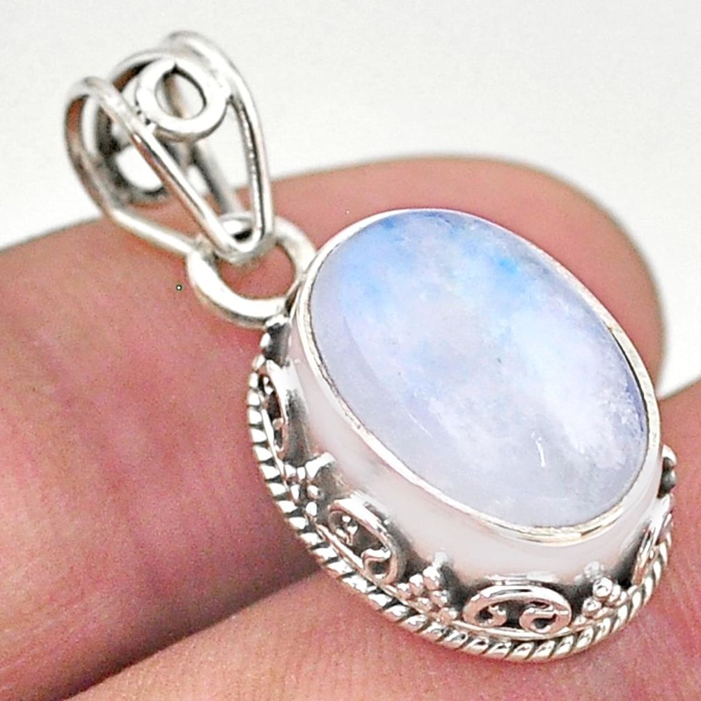 925 sterling silver 6.29cts natural rainbow moonstone pendant jewelry t46715