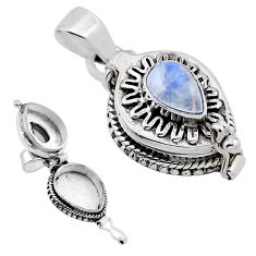 925 sterling silver 2.19cts natural rainbow moonstone poison box pendant n34574