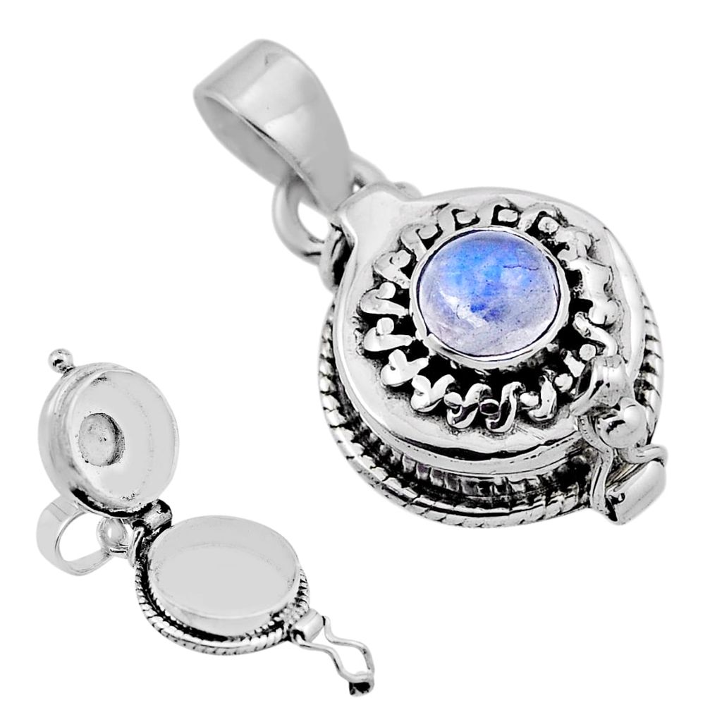 925 sterling silver 0.96cts natural rainbow moonstone poison box pendant n34583