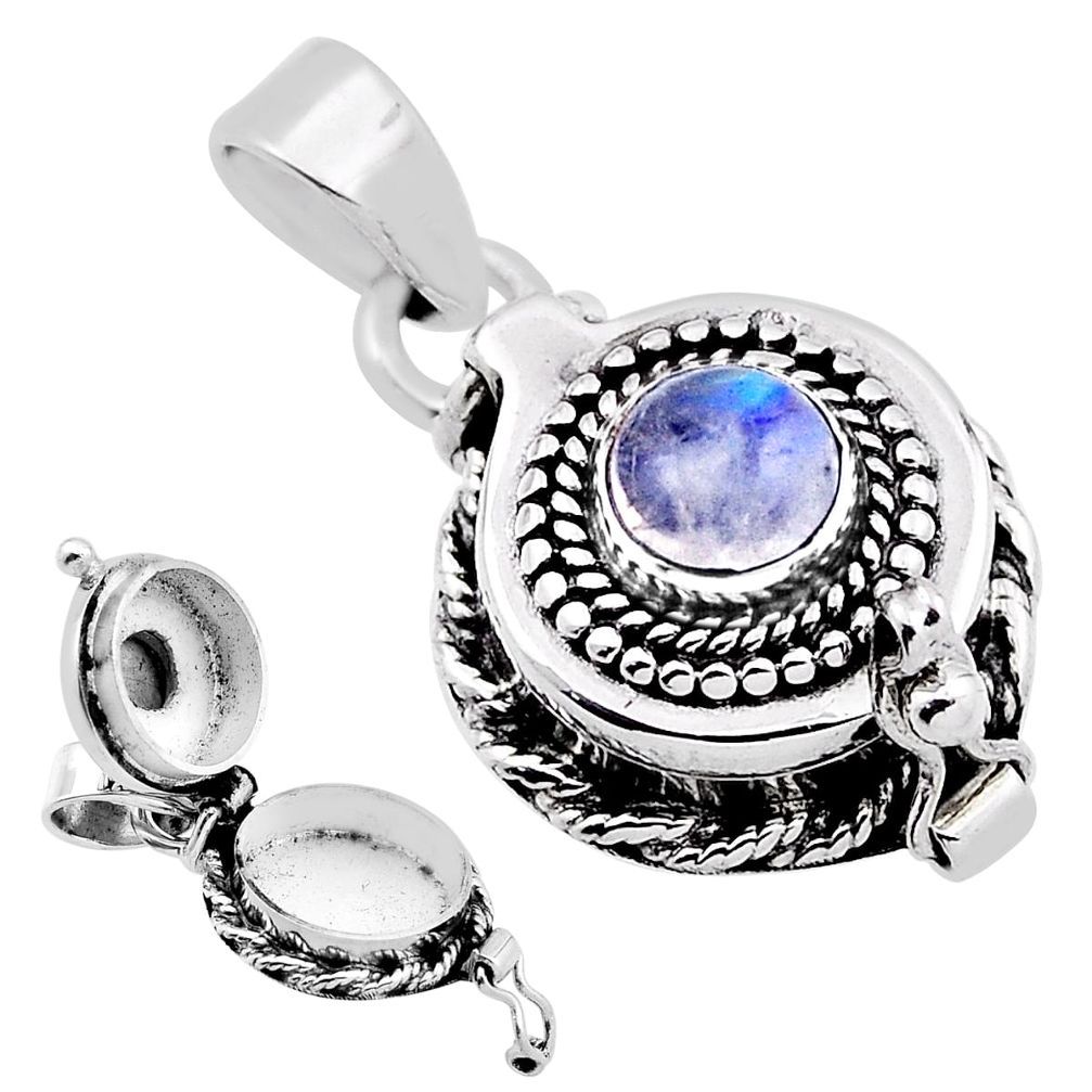 925 sterling silver 1.08cts natural rainbow moonstone poison box pendant n34589