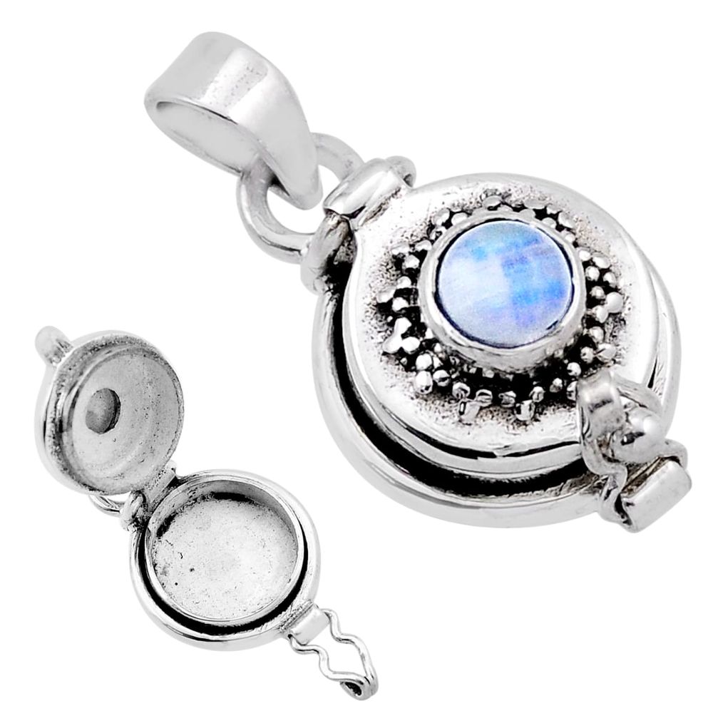 925 sterling silver 0.69cts natural rainbow moonstone poison box pendant n44320