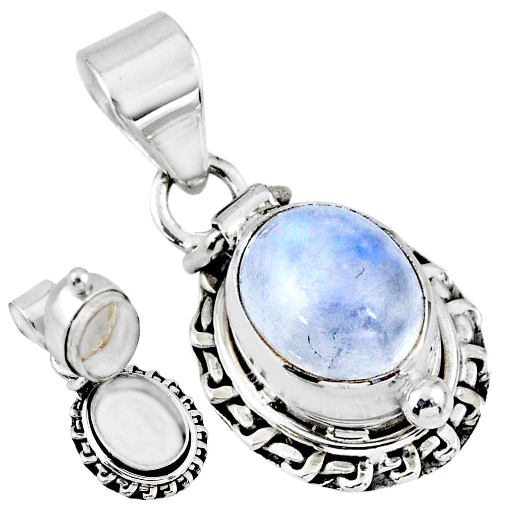 925 sterling silver 5.30cts natural rainbow moonstone poison box pendant r55677