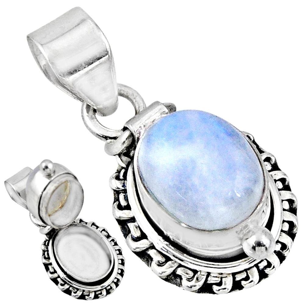 925 sterling silver 5.41cts natural rainbow moonstone poison box pendant r55680