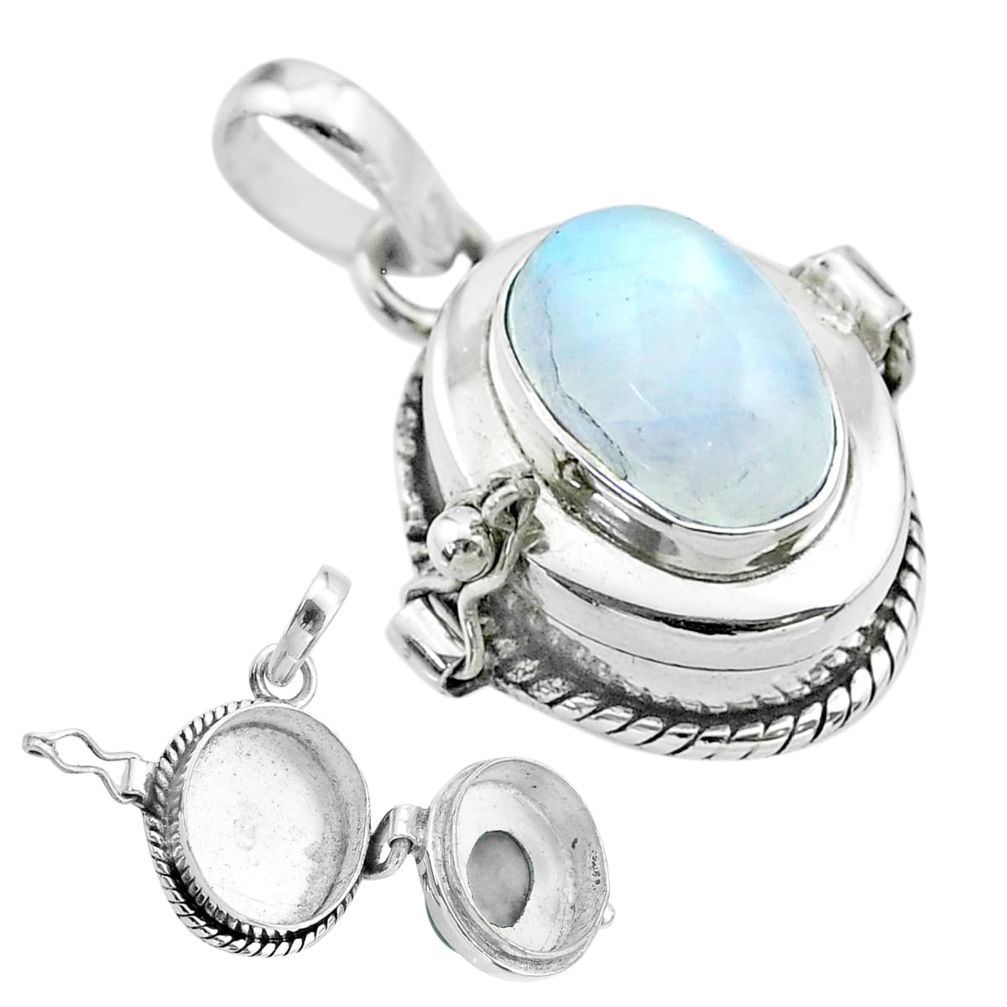 925 sterling silver 4.35cts natural rainbow moonstone poison box pendant t52689