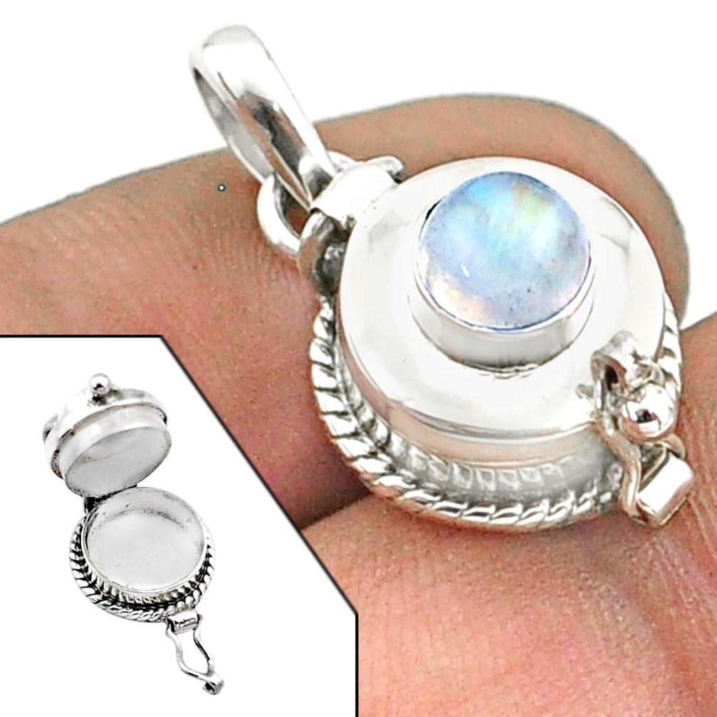 925 sterling silver 1.09cts natural rainbow moonstone poison box pendant t73460