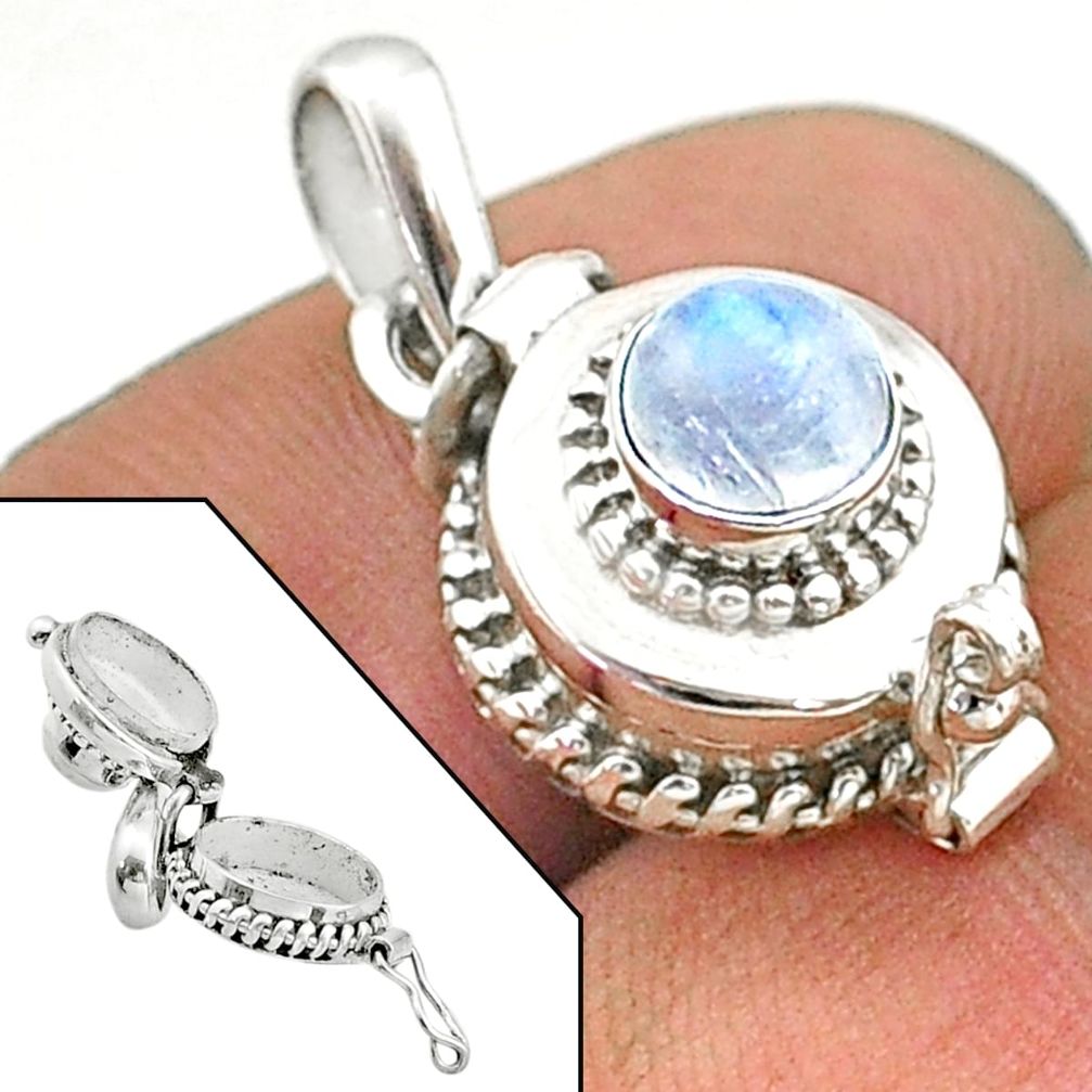 925 sterling silver 1.09cts natural rainbow moonstone poison box pendant t73537