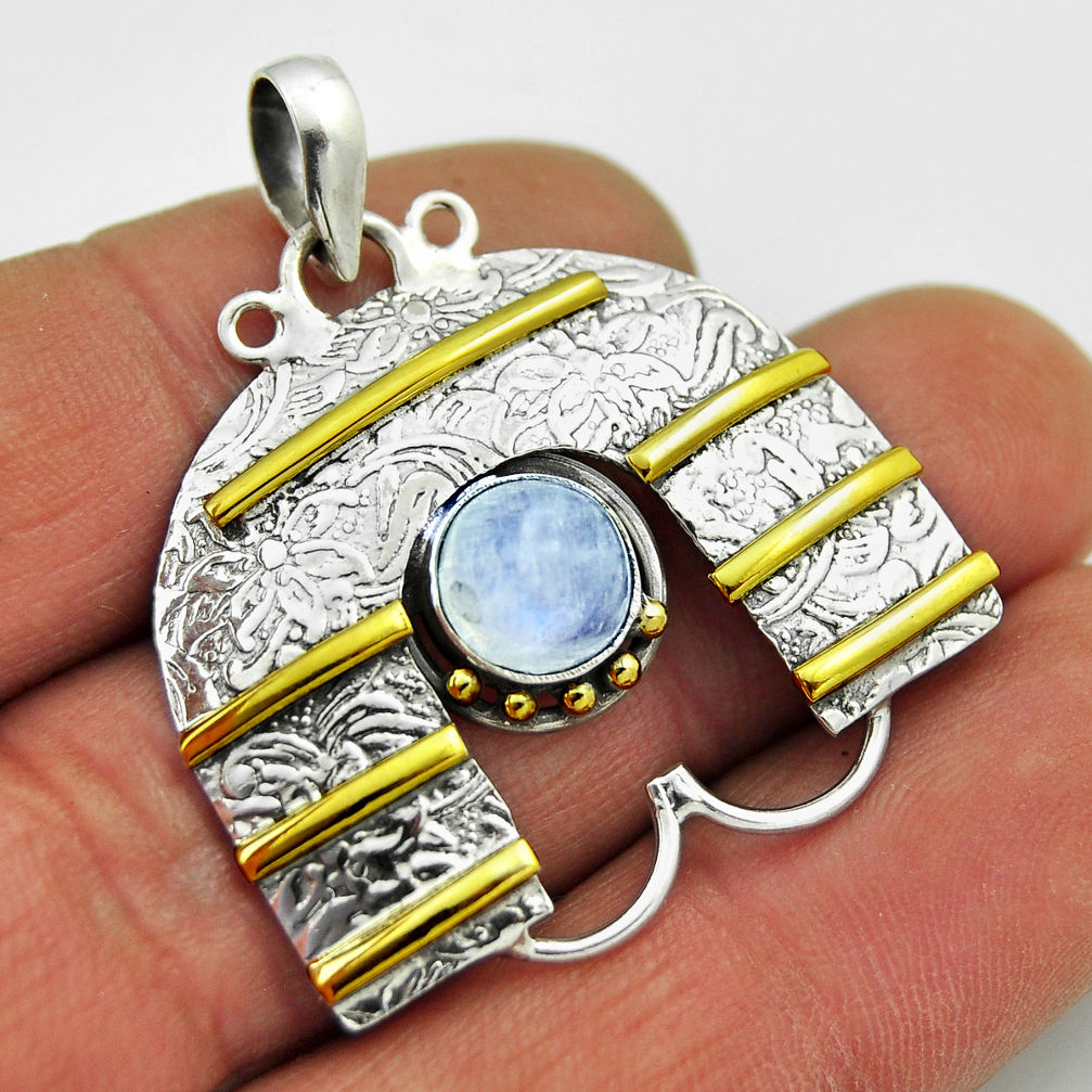 925 sterling silver 2.92cts natural rainbow moonstone round gold pendant n25680