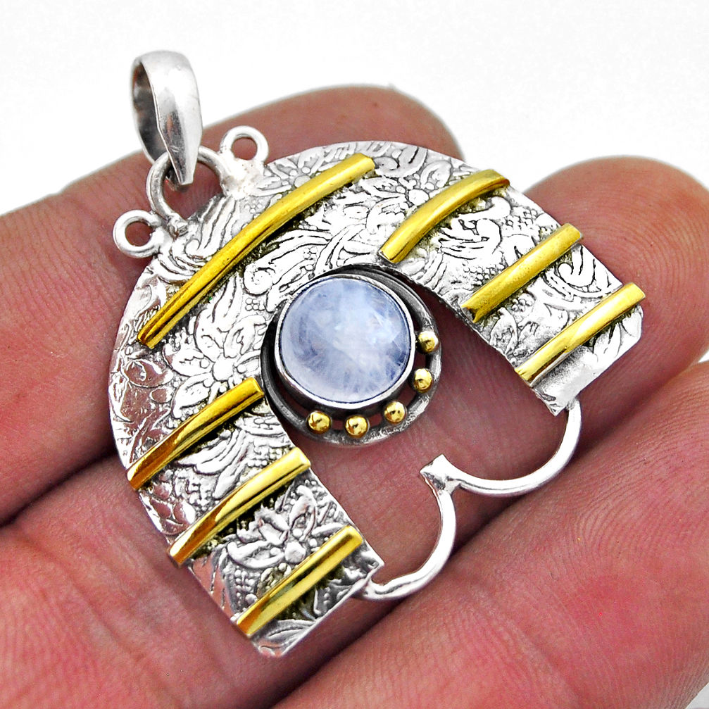 925 sterling silver 3.24cts natural rainbow moonstone round gold pendant n46288