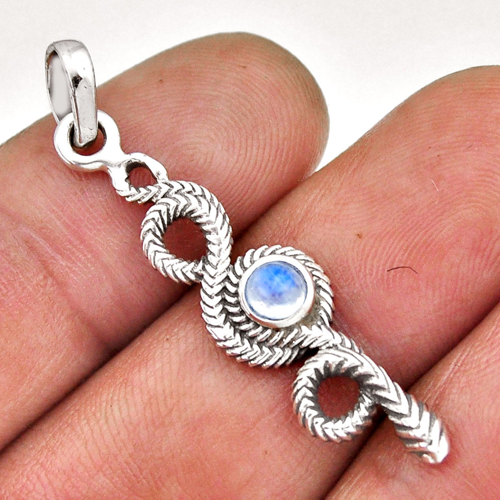 925 sterling silver 0.90cts natural rainbow moonstone round snake pendant n45137