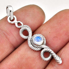 925 sterling silver 0.90cts natural rainbow moonstone round snake pendant n45137