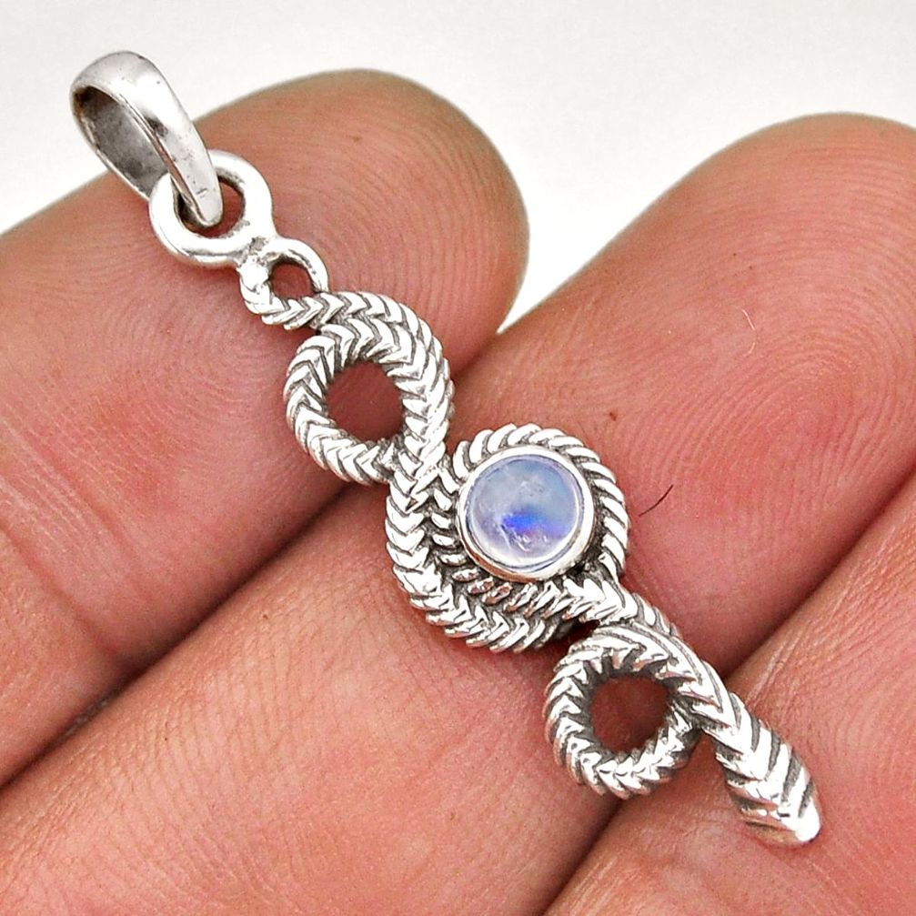925 sterling silver 0.95cts natural rainbow moonstone round snake pendant n45139