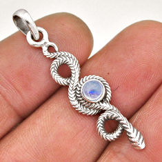 925 sterling silver 0.95cts natural rainbow moonstone round snake pendant n45139