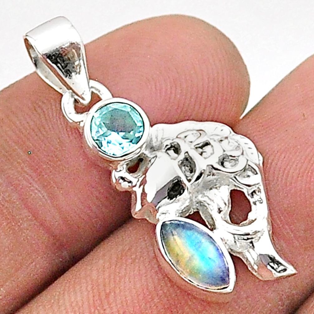 925 sterling silver 2.39cts natural rainbow moonstone topaz fish pendant t66216