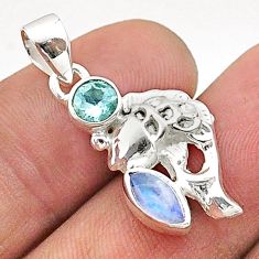 925 sterling silver 2.44cts natural rainbow moonstone topaz fish pendant t66528