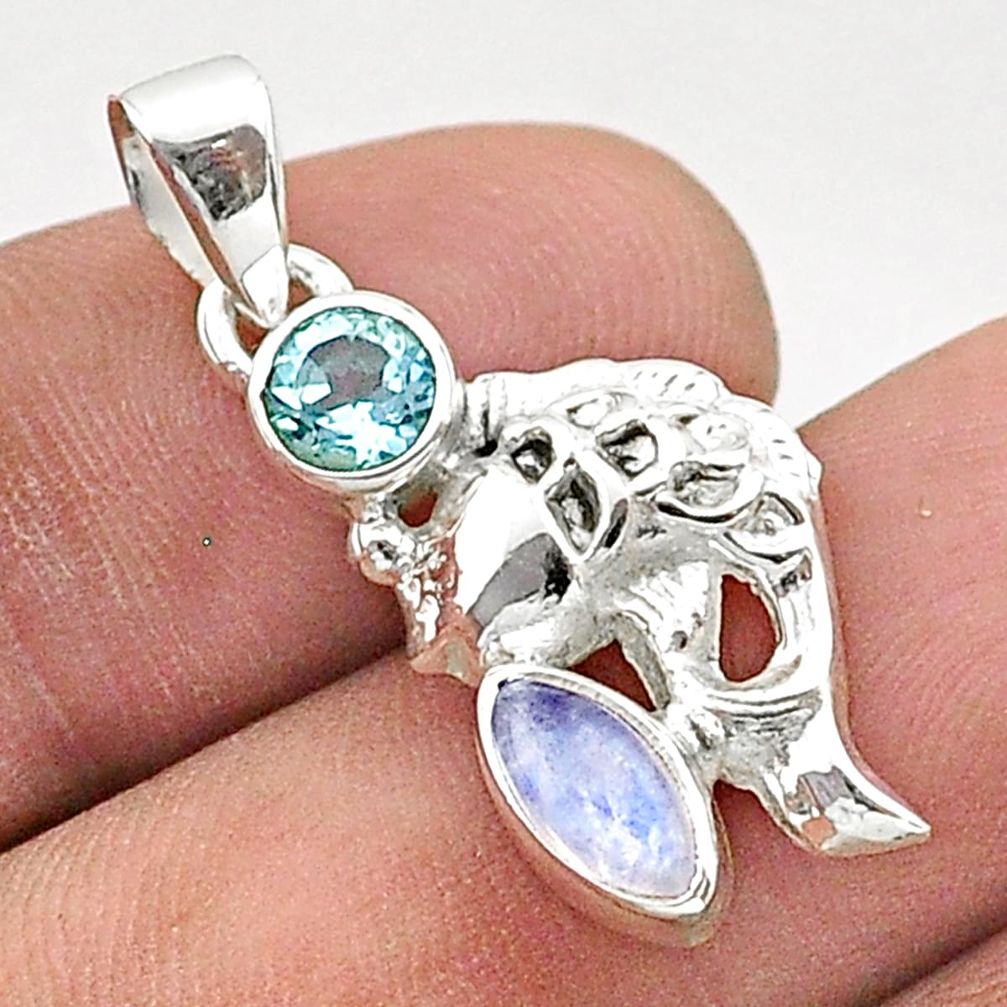 925 sterling silver 2.43cts natural rainbow moonstone topaz fish pendant t66560