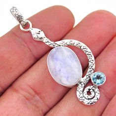 925 sterling silver 9.73cts natural rainbow moonstone topaz snake pendant y67792