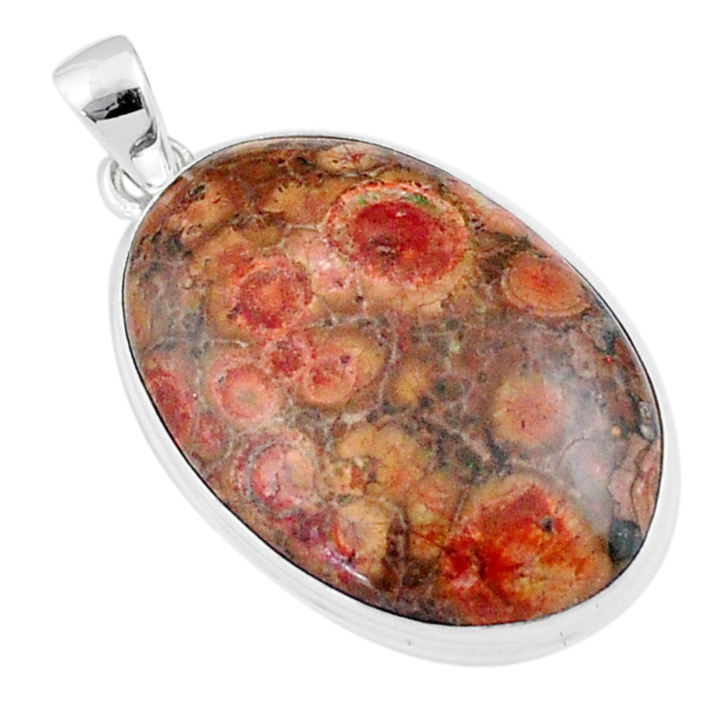 925 sterling silver 19.68cts natural red birds eye oval pendant jewelry u21317