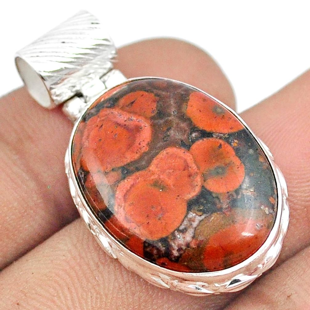 925 sterling silver 15.65cts natural red birds eye oval pendant jewelry u22238