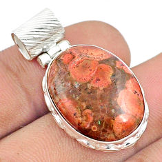 925 sterling silver 15.83cts natural red birds eye oval pendant jewelry u22240