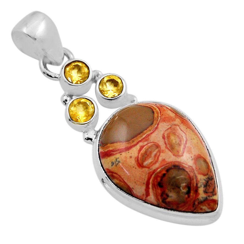 925 sterling silver 15.25cts natural red birds eye pear citrine pendant n25256