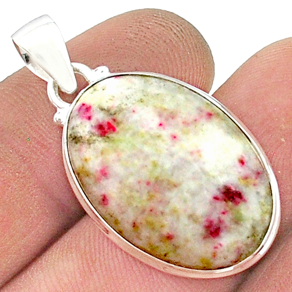 925 sterling silver 14.47cts natural red cinnabar spanish oval pendant u50840
