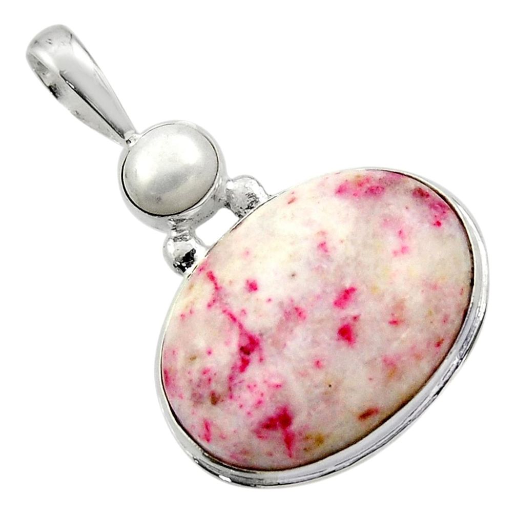 925 sterling silver 19.65cts natural red cinnabar spanish pearl pendant r31879