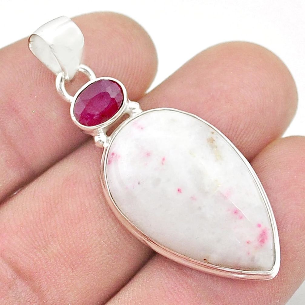 925 sterling silver 15.70cts natural red cinnabar spanish ruby pendant u48383