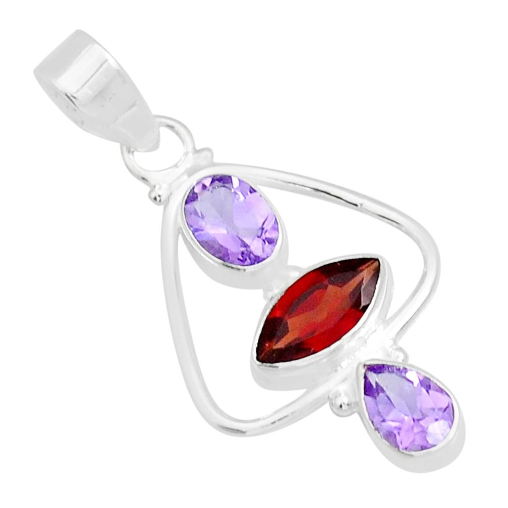 925 sterling silver 4.90cts natural red garnet amethyst pendant jewelry y12840