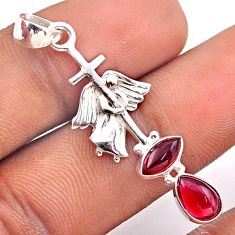 925 sterling silver 3.94cts natural red garnet angel cross pendant t89088