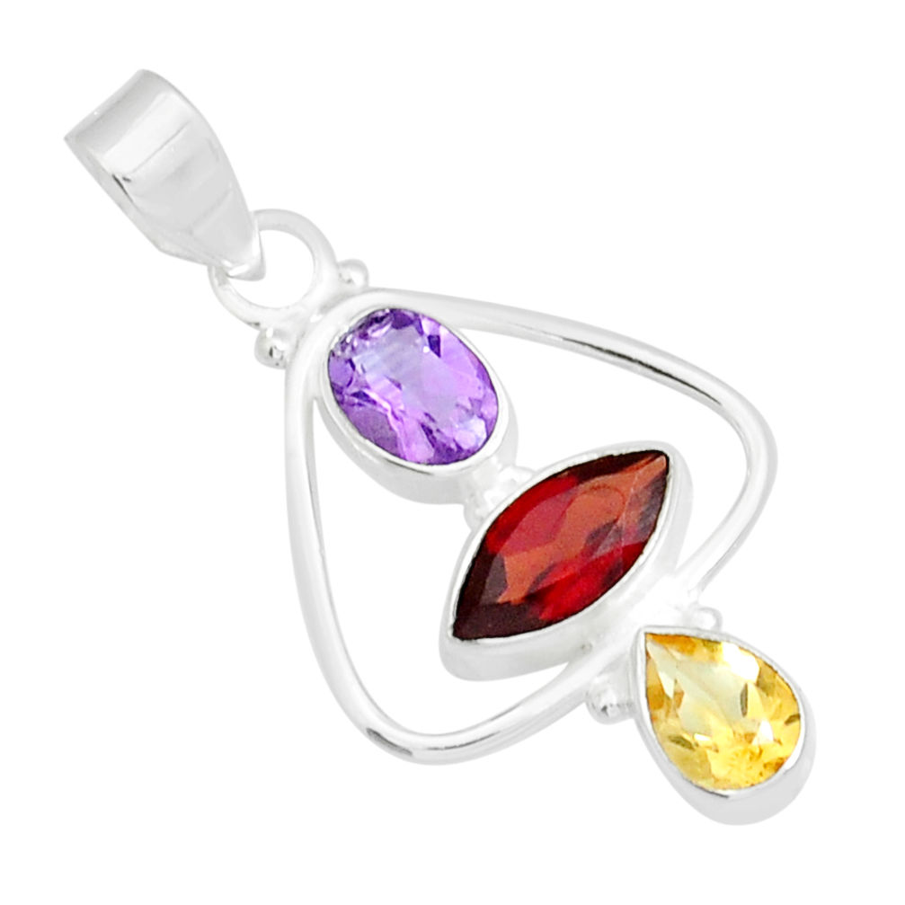 925 sterling silver 5.03cts natural red garnet citrine amethyst pendant y12831