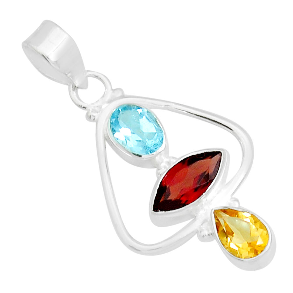 925 sterling silver 4.99cts natural red garnet citrine topaz pendant y12828