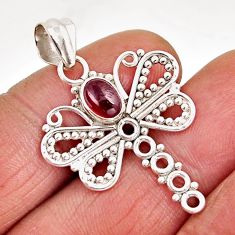 925 sterling silver 1.39cts natural red garnet dragonfly pendant jewelry y58732