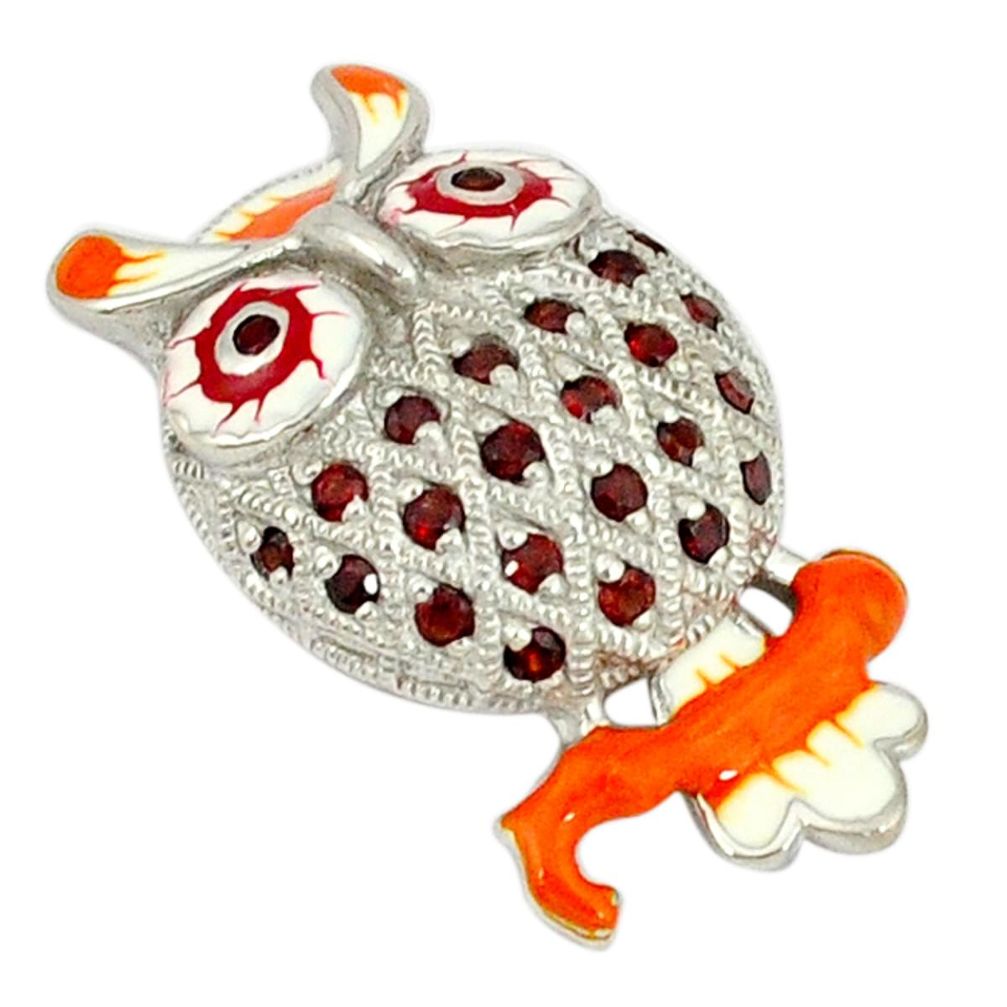 925 sterling silver natural red garnet enamel owl pendant jewelry c16927