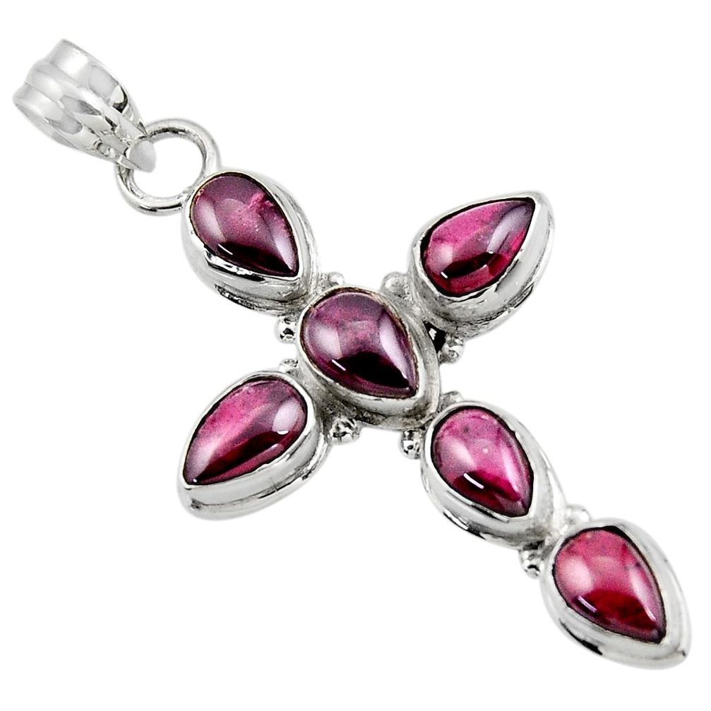 925 sterling silver 9.64cts natural red garnet holy cross pendant jewelry r47968