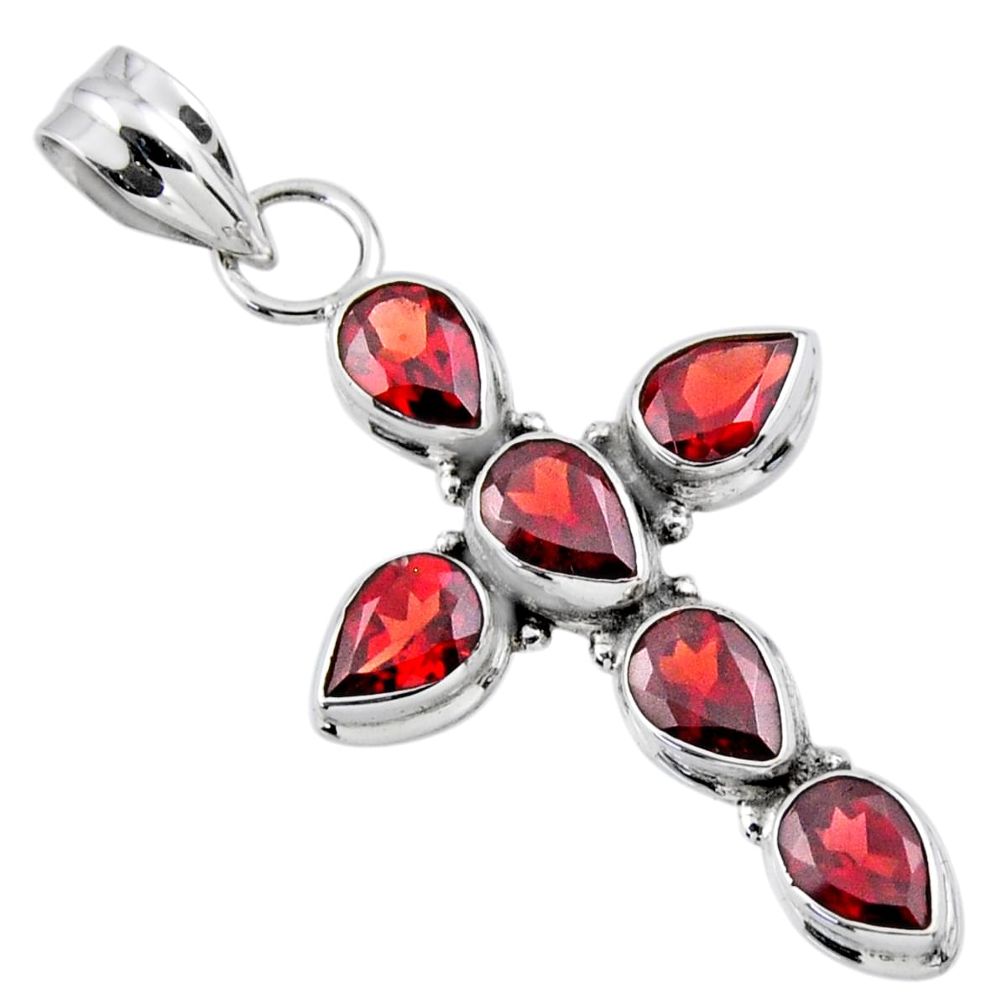 925 sterling silver 6.33cts natural red garnet holy cross pendant jewelry r55888