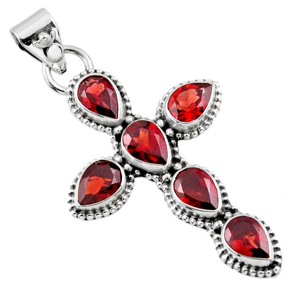 925 sterling silver 6.76cts natural red garnet holy cross pendant jewelry r55976