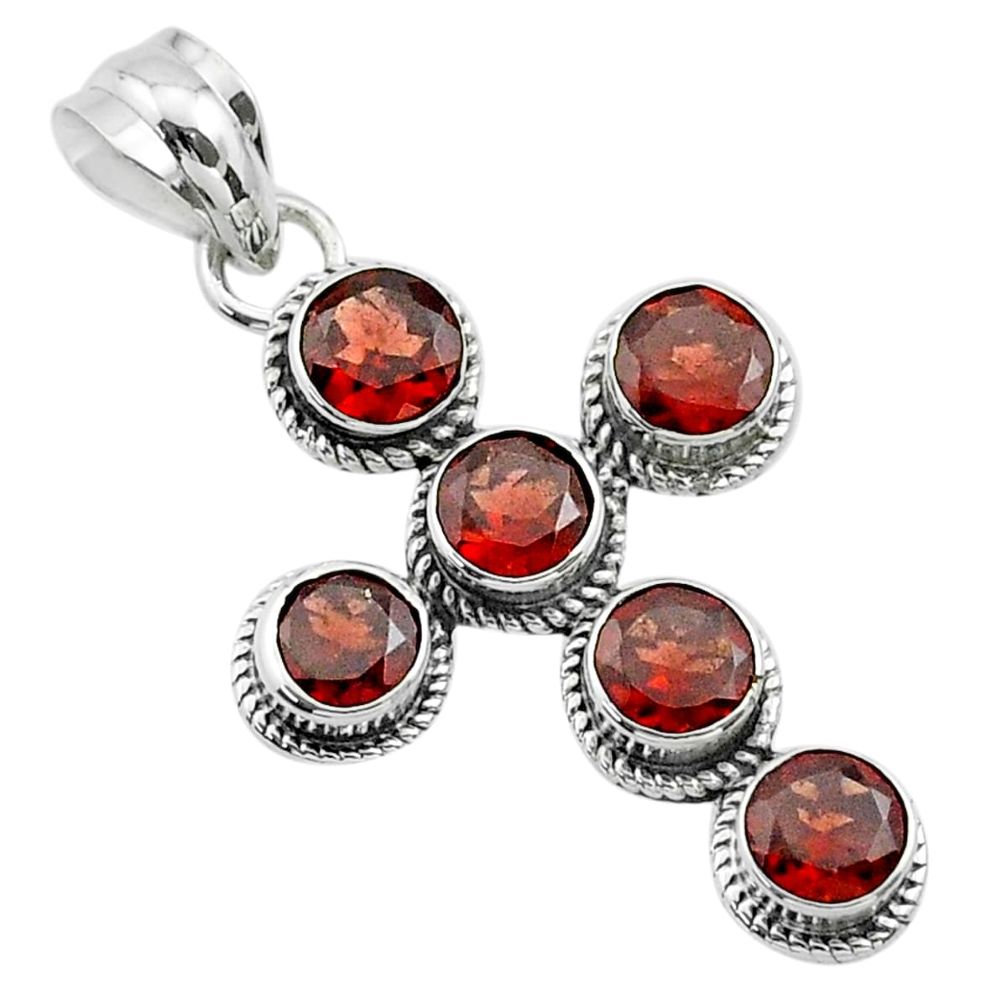 925 sterling silver 5.54cts natural red garnet holy cross pendant jewelry t52940