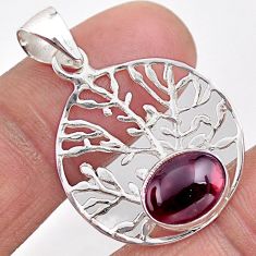 925 sterling silver 3.73cts natural red garnet oval tree of life pendant t88294
