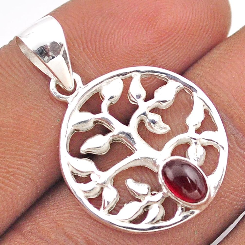 925 sterling silver 1.01cts natural red garnet oval tree of life pendant t88538
