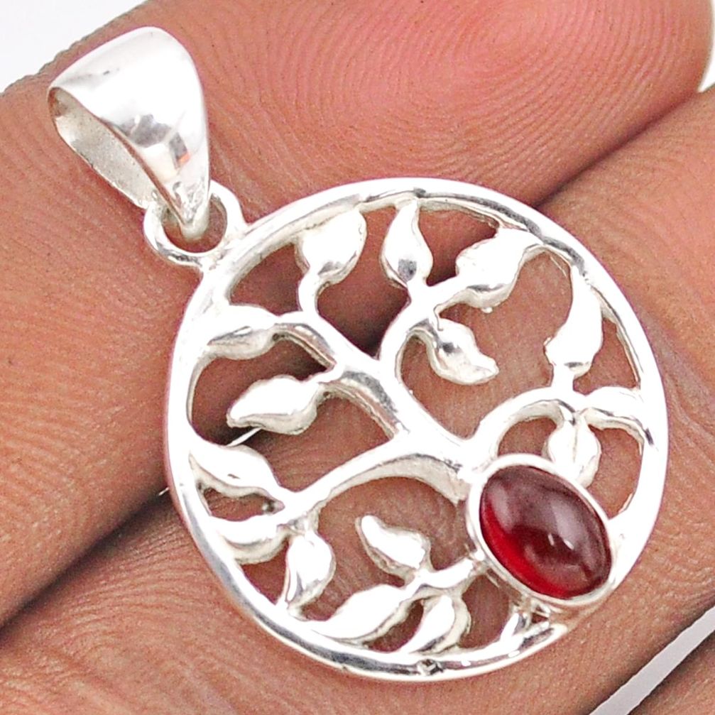 925 sterling silver 1.09cts natural red garnet oval tree of life pendant t88569